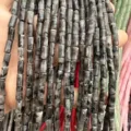 4x7mm natural gray speckled stone cylinder tube beads for DIY bracelet crafting - 4*7mm (About 38cm Per Strand) / Larvikite