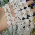 Detailed view of polished heart-shaped clear quartz beads for DIY jewelry making designs - 15*15*6mm (Approx. 24 Pieces/Pack) / White Crystal