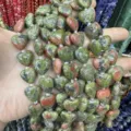 Close-up of heart-shaped green and pink unakite natural stone beads for DIY jewelry - 15*15*6mm (Approx. 24 Pieces/Pack) / Unakite