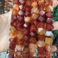 Perles octogonales en agate cornaline naturelle pour la création de bijoux DIY à la main - 8*8mm (25 Pièces/Fil) / Agate Rouge Naturelle
