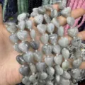 Grey natural stone heart-shaped loose beads for DIY jewelry making and craft accessories - 15*15*6mm (Approx. 24 Pieces/Pack) / Labradorite