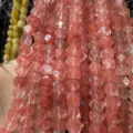 Cuentas facetadas octogonales de cuarzo fresa rosa para joyería artesanal DIY - Rojo sandía