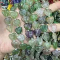 Natural heart-shaped fluorite stone loose beads for DIY jewelry making and crafts - 15*15*6mm (Approx. 24 Pieces/Pack) / Green Fluorite