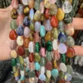 Perles en pierre naturelle en forme de goutte plate pour bijoux DIY avec trous verticaux - 8x10mm (env. 39 pièces/brin) / Œil de tigre