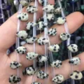 Cuentas de jaspe dálmata natural en forma de gota para creación de joyería - 6x9mm (Aprox. 32 Piezas/Tira) / Jaspe dálmata