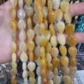 Perles en pierre naturelle jaune en forme de goutte plate pour la création de bijoux - 8x10mm (env. 39 pièces/brin) / Topaze