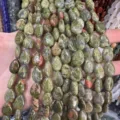 Perles de jaspe unakite vert naturel en forme de goutte plate avec trous - 8*10mm (env. 39 pièces/brin) / Unakite