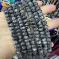 Natural grey stone faceted 5x8mm abacus beads for DIY jewelry making - Approx. 70 Pcs/Strand / Black-Gray Variegated Texture (8)