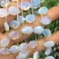 Cuentas de opalita facetadas en forma de gota para hacer joyas y accesorios DIY - 6x9mm (Aprox. 32 Piezas/Tira) / Opalita