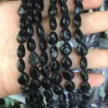Perles en pierre naturelle noire en forme de goutte d'eau plate pour bijoux DIY faits main - 8*10mm (Environ 39 Perles par Fil) / Agate noire