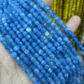 Blue faceted 6mm cubic natural stone beads strands for DIY jewelry making crafts - 6mm (Approx 65 Pieces/Strand) / Enhanced Blue Jade