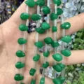 Cuentas de aventurina verde facetadas en forma de lágrima para hacer joyas DIY - 6x9mm (Aprox. 32 Piezas/Tira) / Jade Malayo