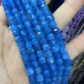 6mm blue faceted natural stone cube beads for DIY jewelry making and bracelet crafting - 6mm (Approx 65 Pieces/Strand) / Enhanced Royal Blue Jade