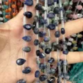 Cuentas de piedra natural azul facetada en forma de gota plana para joyería DIY - 6x9mm (Aprox. 32 Piezas/Tira) / Sodalita Azul