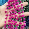 Cuentas de piedra natural talladas en forma de gota rosa fucsia para joyería artesanal - 6x9mm (Aprox. 32 Piezas/Tira) / Rosa rojo