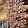 Cuentas de piedra natural rosa facetadas en forma de gota plana para hacer joyas DIY - 6x9mm (Aprox. 32 Piezas/Tira) / Rosa Palo