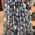 Perles en pierre naturelle bleues et blanches en forme de goutte pour bijoux DIY créatifs - 8x10mm (env. 39 pièces/brin) / Pierre à Points Bleus