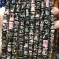 Natural stone bamboo joint beads 8x12mm featuring unique pink and black mottled patterns - 8*12mm (Approx. 32 Pieces/Strand) / Rhodonite with Black Lines