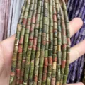 Natural green and pink stone cylinder tube beads for DIY bracelet jewelry making - 4*7mm (About 38cm Per Strand) / Unakite