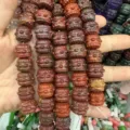 Natural red agate drum-shaped carved beads for DIY jewelry making accessories - Approx 14*14mm (Approx 10 Pieces Strand) / Red Jasper