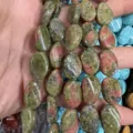 Perle ovali in pietra naturale Unakite lucidata per bracciali e collane fai da te artigianali - Unakite