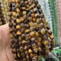 Perles en pierre d'oeil de tigre naturelle avec trou droit pour création bijoux. - Oeil de Tigre
