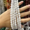 Fils de perles de quartz en pierre naturelle blanche semi-transparente pour bijoux DIY - Jade Blanc