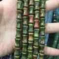 Green and red natural stone bamboo shape cylinder beads for DIY jewelry making 8x12mm - 8*12mm (Approx. 32 Pieces/Strand) / Unakite
