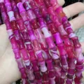 Natural pink bamboo shaped agate stone loose beads 8x12mm for DIY handmade jewelry crafts - 8*12mm (Approx. 32 Pieces/Strand) / Rose Striped Agate