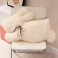 Nordic cute rabbit plush pillow, beige stuffed animal cushion with pearls and ribbon bow for sofa. - Pearl Rabbit Pillow / 50cm / White Pearl Rabbit