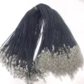 Close-up of black wax cord necklaces with silver lobster clasps for DIY jewelry making - 1.5mm Width (White K Plated) / Black