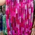 Macro view of 4x13mm magenta striped agate cylinder beads for DIY jewelry making - 4*13mm (Approx. 29 Pieces/Strand) / Rose Striped Agate
