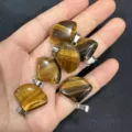 Natural Tiger Eye fan-shaped pendant with silver bail for jewelry making - Tiger Eye
