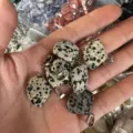 18mm fächerförmiger Dalmatiner-Jaspis Ginkgoblatt Anhänger Halskette Schmuck Zubehör - Gepunkteter Stein