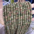 Close-up of 4x6mm green and pink unakite stone abacus beads for DIY jewelry making. - 90 Pieces/Pack / Unakite