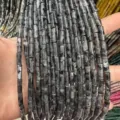 Natural grey mottled 4x13mm stone tube beads for DIY bracelet and jewelry making - 29 Pieces/Strand / Larvikite