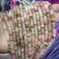 Macro detail of 4x6mm natural stone abacus beads including tiger eye and crystal agate. - 4*6mm (Approx 90pcs/Strand) / Watermelon Skin (Striped)