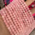 Cuentas redondas facetadas de 6mm de piedra rosa natural para hacer pulseras DIY - Aprox. 62 Cuentas/Tira / 6mm / Cuarzo rosa