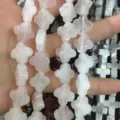 Rose quartz four-leaf clover shaped natural stone beads for DIY jewelry making accessories - 14x14x5mm (Approx 28 Units) / Rose Quartz