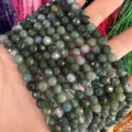 Cuentas de ágata verde natural facetadas de 6mm para creación de pulseras de joyería hechas a mano - Aprox. 62 Cuentas/Tira / 6mm / Ágata musgo