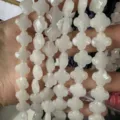12mm white faceted natural stone four-leaf clover beads for DIY jewelry making - White Jade