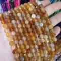 Tiras de cuentas redondas de ágata amarilla natural facetada de 6 mm para joyería DIY - Aprox. 62 Cuentas/Tira / 6mm / Ágata Clara