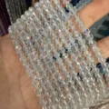 Cuentas redondas facetadas de ágata de piedra natural de 6mm para creación de joyas DIY - Aprox. 62 Cuentas/Tira / 6mm / Aguamarina Transparente