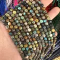 Cuentas de piedra ágata facetada natural de 6mm para joyería artesanal hecha a mano - Aprox. 62 Cuentas/Tira / 6mm / Turquesa Africana Amarilla