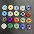 Assorted 20mm natural stone donut pendants including rose quartz and tiger eye - 10 Pieces/Pack / Multicolor
