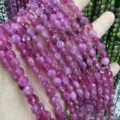 Gros plan de perles en pierre naturelle rose facettées de 6mm pour la création de bijoux DIY - Jade Violet Rose / 6mm (Environ 62 perles/rang)