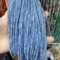 Detailed view of 2x4mm natural blue stone cylinder beads for DIY jewelry making accessories - Treated Aquamarine (Tube) / 2*4mm (Approx. 38cm Strand)