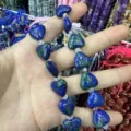 Natural stone heart-shaped loose beads with blue and green patterns for DIY jewelry craft - 15*15*6mm (Approx. 24 Pieces/Pack) / Phoenix Lapis