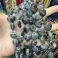 Natural heart-shaped green stone loose beads for DIY jewelry making accessories - 15*15*6mm (Approx. 24 Pieces/Pack) / Green Patterned Stone