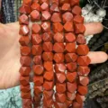 Tira de cuentas de piedra natural de jaspe rojo octogonales para la creación de joyas - Jaspe Rojo